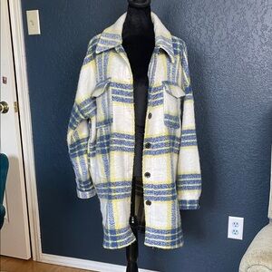 Fashion Nova Plaid Utility Jacket in Blue and Yellow